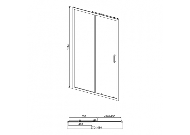 Душевая дверь в нишу Qtap Taurus CRM201-11.C6 97-108x185 см, стекло Clear 6 мм, покрытие CalcLess TAUCRM20111C6