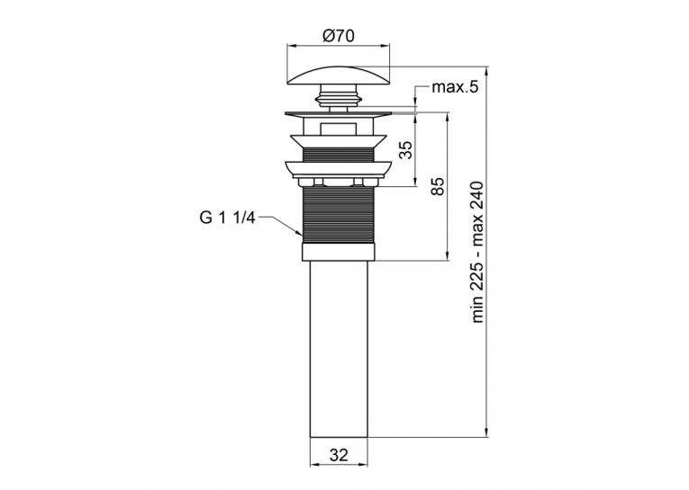 Донный клапан для раковины Qtap PU03O MATT BLACK с переливом QT066PU03OMB