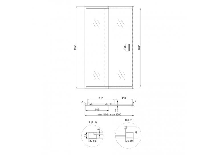  Душові двері в нішу Qtap Taurus CRM2011-12.C6 110-120x185 см, скло Clear 6 мм, покриття CalcLess TAUCRM201112C6