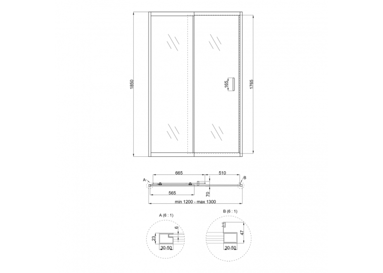  Душові двері в нішу Qtap Taurus CRM2012-13.C6 120-130x185 см, скло Clear 6 мм, покриття CalcLess TAUCRM201213C6
