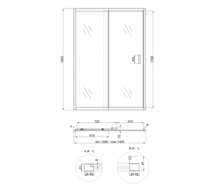 Душевая дверь в нишу Qtap Taurus CRM2013-14.C6 130-140x185 см, стекло Clear 6 мм, покрытие CalcLess TAUCRM201314C6
