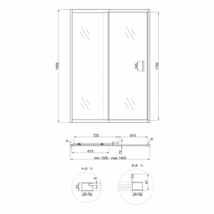 Душові двері в нішу Qtap Taurus CRM2013-14.C6 130-140x185 см, скло Clear 6 мм, покриття CalcLess TAUCRM201314C6