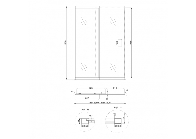 Душевая дверь в нишу Qtap Taurus CRM2013-14.C6 130-140x185 см, стекло Clear 6 мм, покрытие CalcLess TAUCRM201314C6