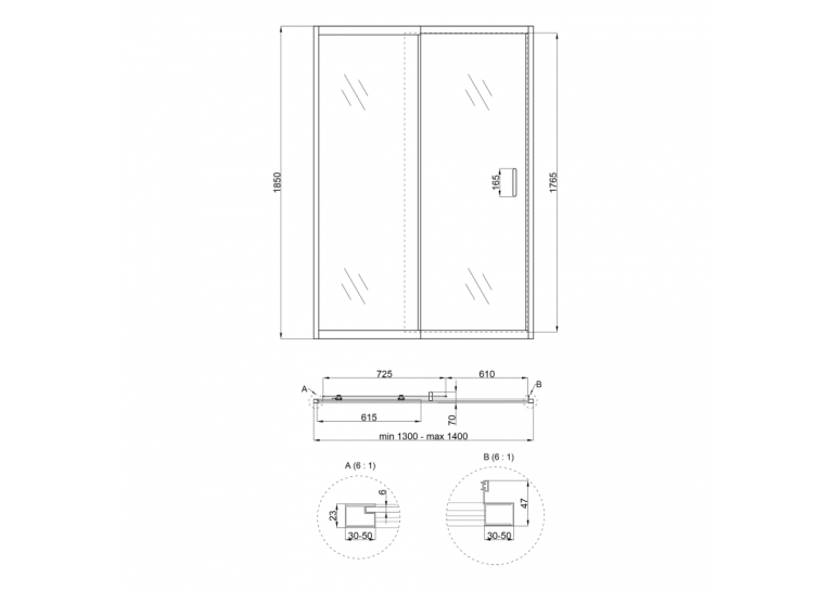  Душові двері в нішу Qtap Taurus CRM2013-14.C6 130-140x185 см, скло Clear 6 мм, покриття CalcLess TAUCRM201314C6