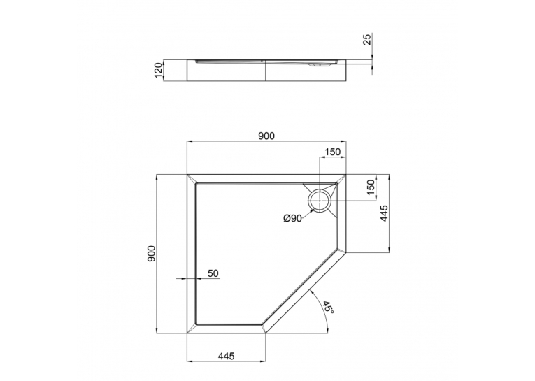  Душовий піддон Qtap Diamond 309912 90x90x12 см + сифон DIAMOND309912