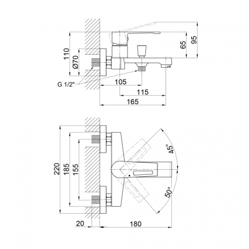 Смеситель для ванны Qtap Tern 3061102C (QTTER3061102C)