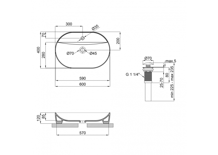 Раковина-чаша Qtap Scorpio 610x400x120 Matt black с донным клапаном (QT142203MBMB)