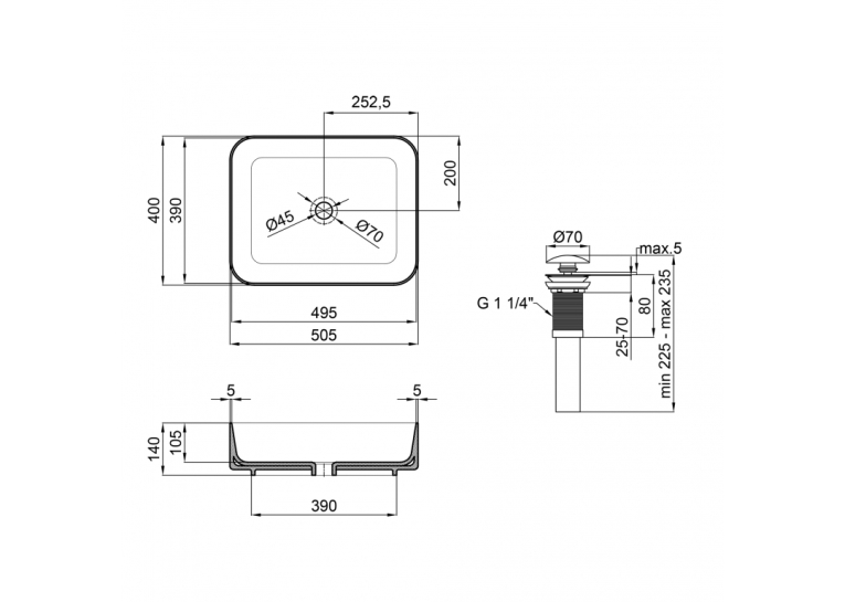 Раковина-чаша Qtap Tern 500x390x140 Matt black с донным клапаном (QT172195MBMB)