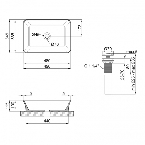 Раковина-чаша Qtap Virgo 490х350х110 Matt black с донным клапаном (QT18112261MBMB)