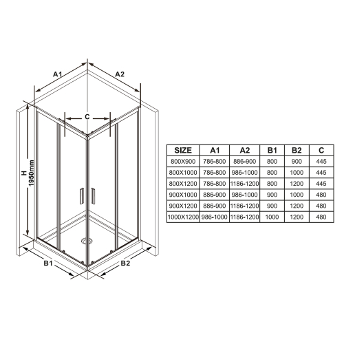 Душові двері Ravak Blix BLSRV2K-90 чорний+transparent X1XM70300Z1