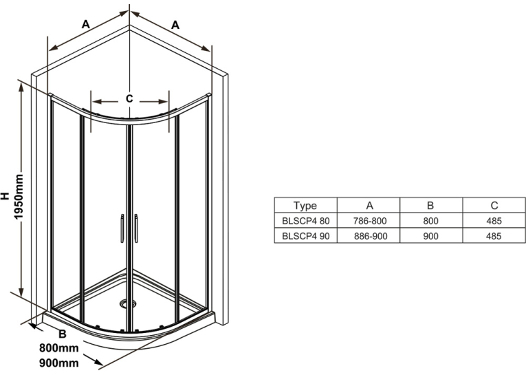 Душова кабіна Ravak Blix Slim BLSCP4-90 чорний transparent X3BM70300Z1