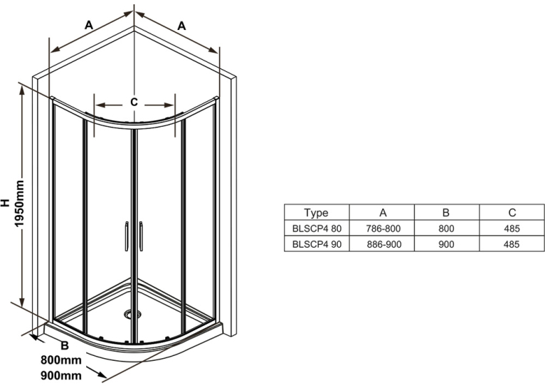  Душова кабіна Ravak Blix Slim BLSCP4-90 чорний transparent X3BM70300Z1