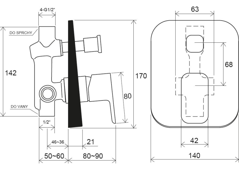 Змішувач прихованого монтажу Ravak 10° Free Black X070156
