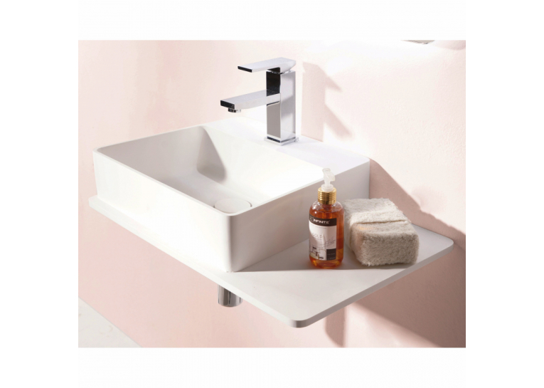  Раковина підвісна кам'яна Volle Solid surface з поличкою 58х37 см білий 13-40-415