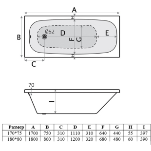 Ванна акриловая Volle Orlando 170х75 см TS-1773540