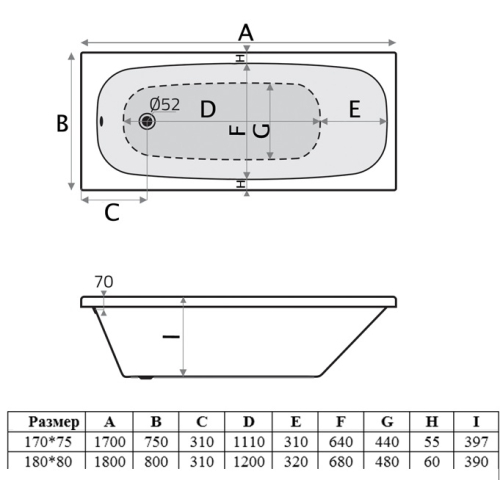 Ванна акрилова Volle Orlando 170х75 см TS-1773540