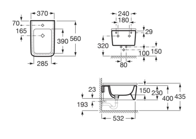 Биде подвесное Roca Inspira Square 56х37 A357535000