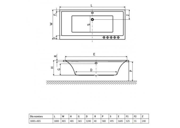  Ванна акрилова RADAWAY ARIDEA Lux 200x90 (WA1-24-200x090US) + ніжки (NWE-68) + сифон R135L