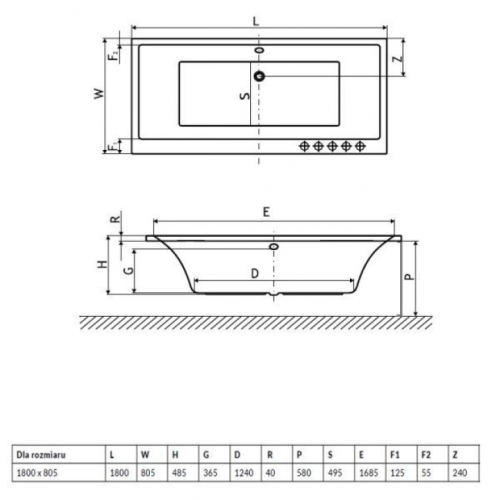 Ванна акрилова RADAWAY ARIDEA Lux 190x090 (WA1-24-190x090U) + ніжки (NWE-68) + сифон R135L