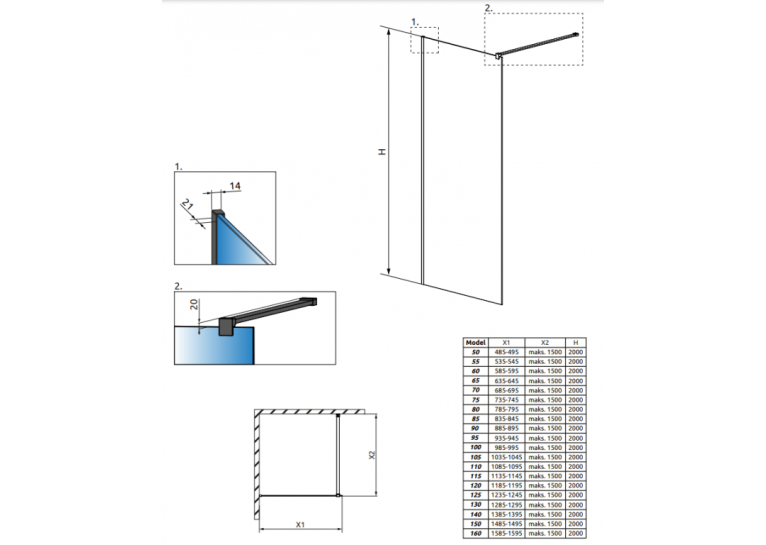  Душова перегородка Radaway Modo II New Black Frame 900x2000 389094-54-56