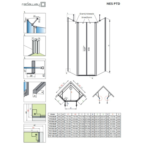 Душевые двери Radaway NES PTD 288x2000 хром/прозрачное стекло 10051000-01-01