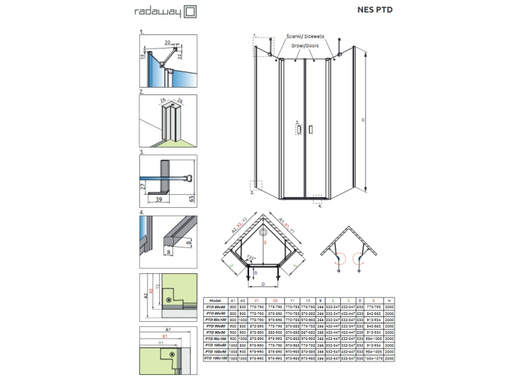  Душові двері Radaway NES PTD 288x2000 хром/прозоре скло 10051000-01-01