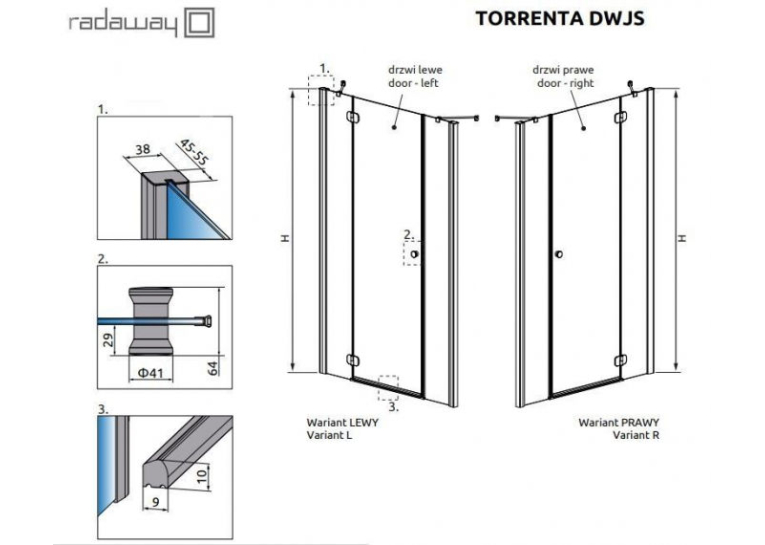  Душові двері Radaway Torrenta DWJS G812Rx1850 хром/прозоре скло 320812-01-01R