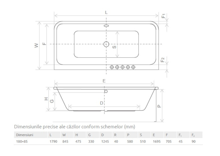  Ванна акрилова Radaway Arania 180x85 з ніжками та сифоном WA1-46-180x085US