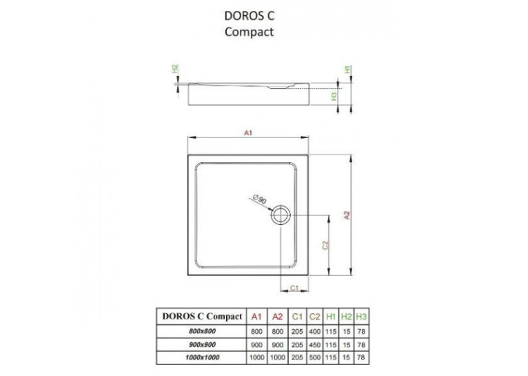  Душовий піддон Radaway Doros C Compact Stone 900x900x155 білий SDRC9090-05-04S