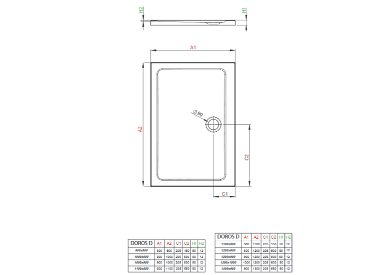  Душовий піддон Radaway Doros D 1000x900x50 білий SDRD1090-01