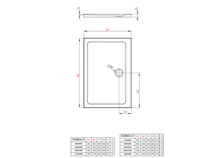  Душовий піддон Radaway Doros D 1100x900x50 білий SDRD1190-01