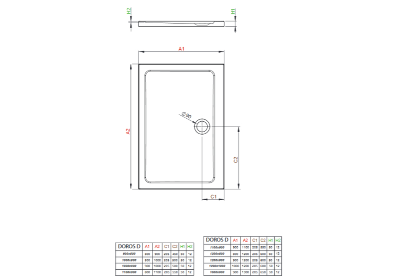  Душовий піддон Radaway Doros D 1200x1000x50 білий SDRD1210-01