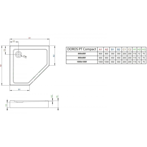 Душовий піддон Radaway Doros PT Compact 900x900x115 білий SDRPTP9090-05-04S