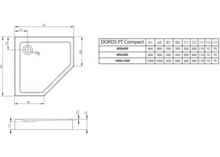  Душовий піддон Radaway Doros PT Compact 900x900x115 білий SDRPTP9090-05-04S