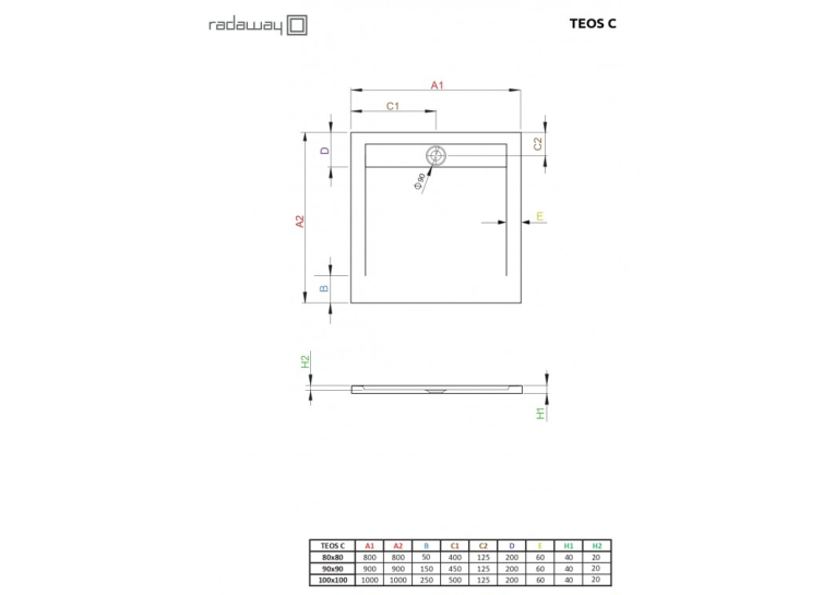  Душовий піддон Radaway Teos З 900x900x40 білий HTC9090-04