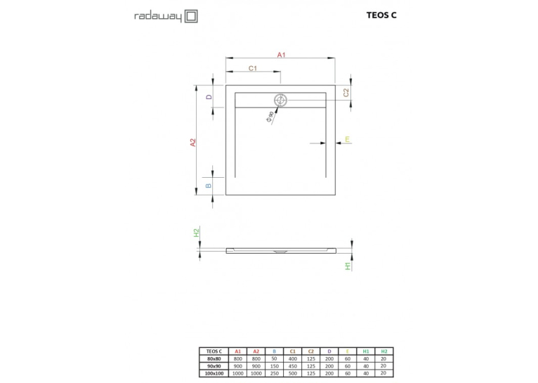  Душовий піддон Radaway Teos З 900x900x40 білий HTC9090-04