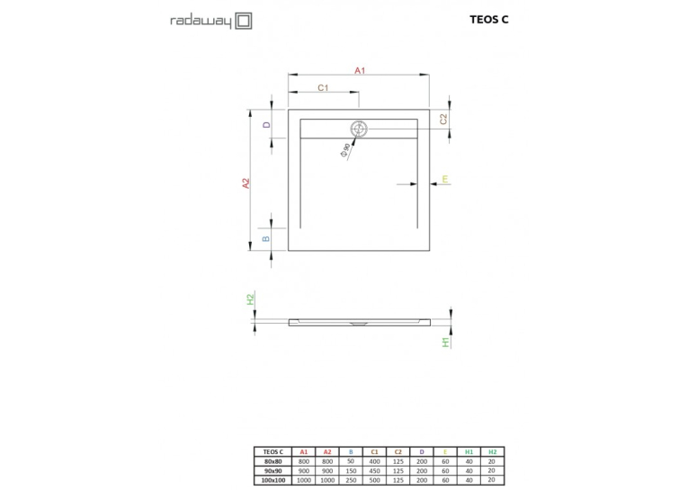  Душовий піддон Radaway Teos З 900x900x40 чорний HTC9090-54