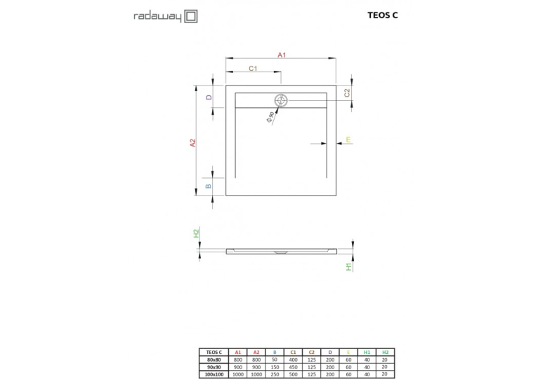  Душовий піддон Radaway Teos З 900x900x40 чорний HTC9090-54