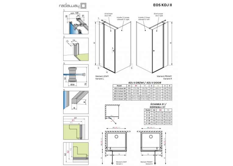  Душові двері RADAWAY Eos KDJ II 1000Rx1950 хром/прозоре скло 13799422-01R