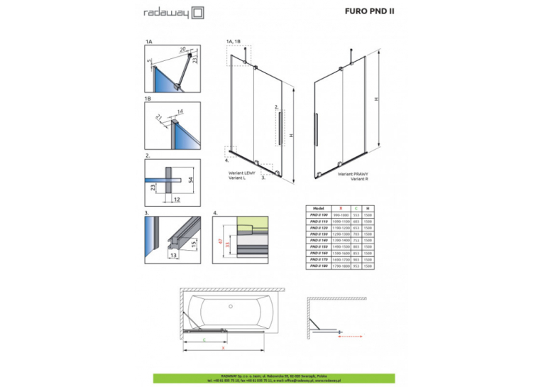  Шторка для ванни Radaway Furo Black PND II 538Rx1500 чорний/прозоре скло 10109538-54-01R