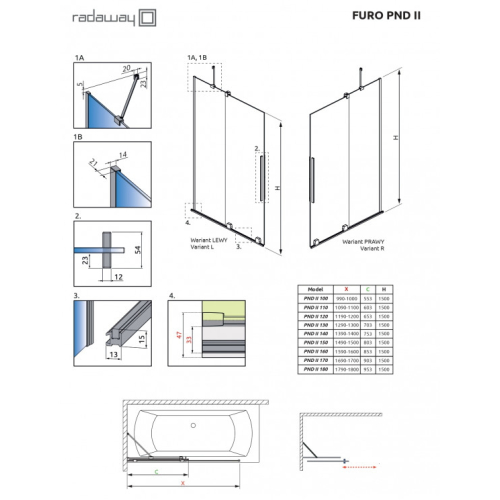 Шторка для ванны Radaway Furo Black PND II 638Lx1500 чёрный/прозрачное стекло 10109638-54-01L