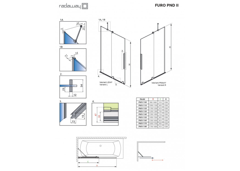 Шторка для ванни Radaway Furo Black PND II 638Lx1500 чорний/прозоре скло 10109638-54-01L