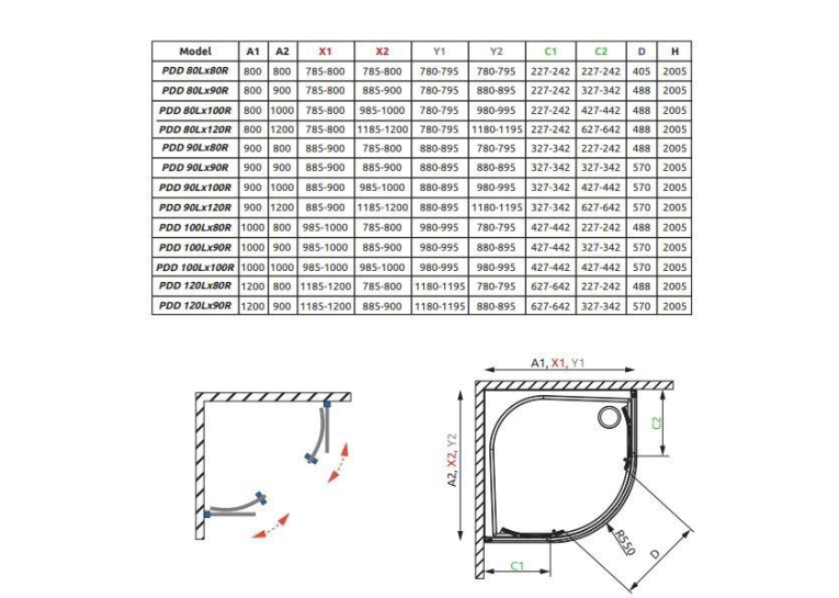  Комплект душових стінок RADAWAY Idea PDD 900Х2005 хром/прозоре скло 387158-01-01