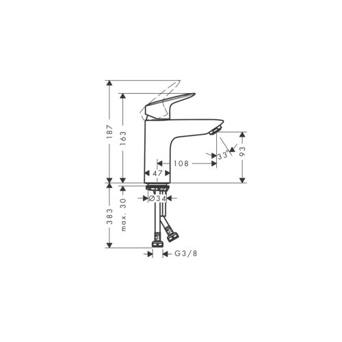 Смеситель Hansgrohe Logis 100 для умывальника с донным клапаном push-open, Matt Balck (71107670)