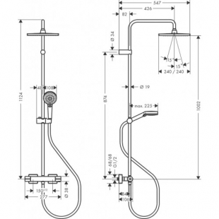 Душевая система Hansgrohe Vernis Shape Showerpipe 240 1jet EcoSmart с термостатом, Matt Black (26429670)