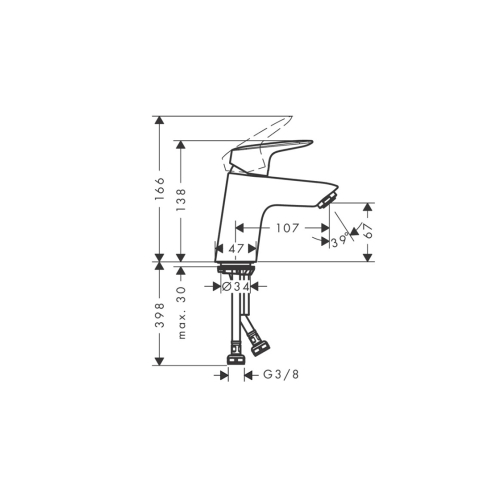 Смеситель Hansgrohe Logis 70 для умывальника с донным клапаном push-open, Matt Black (71077670)