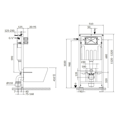 Инсталляция Cersanit B599 TECH LINE BASE с кнопкой  BASE CIRCLE + подвесной унитаз ARTECO CLEAN ON с сидением (S701-627)