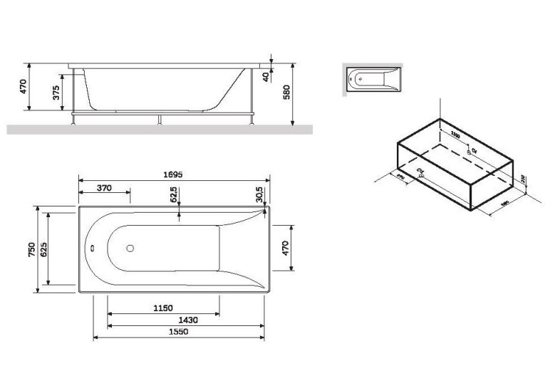 Каркас для ванни AM.PM Spirit 170x75 W72A-170-075W-R2