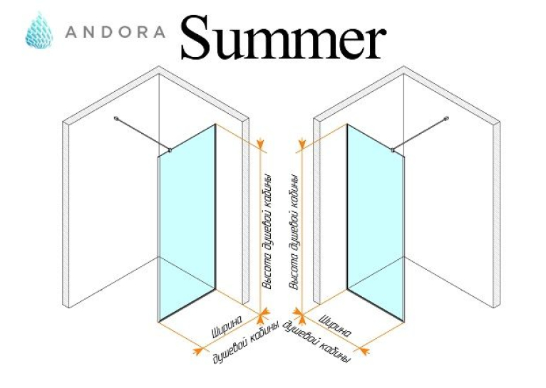 Стінка для душу Andora Summer WALK-IN 900*2000 мм, прозоре, безпечне скло ANWC90200