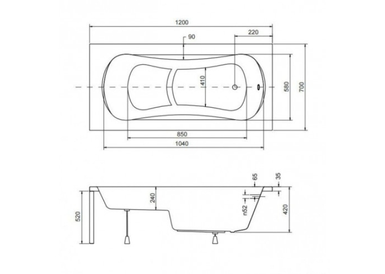 Ванна акриловая прямоугольная Besco Aria Rehab 120x70, AriaRehab/120/70